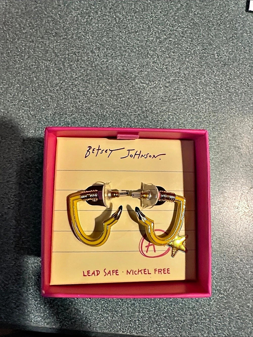 Betsey Johnson Heart Pencil Huggie Earring Earrings Gold & Black